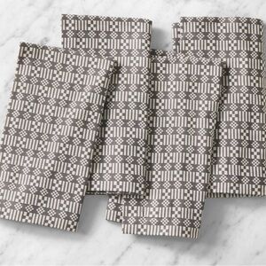 Williams Sonoma Geometric Checked Napkin, Set of 8 Charcoal Gray NEW